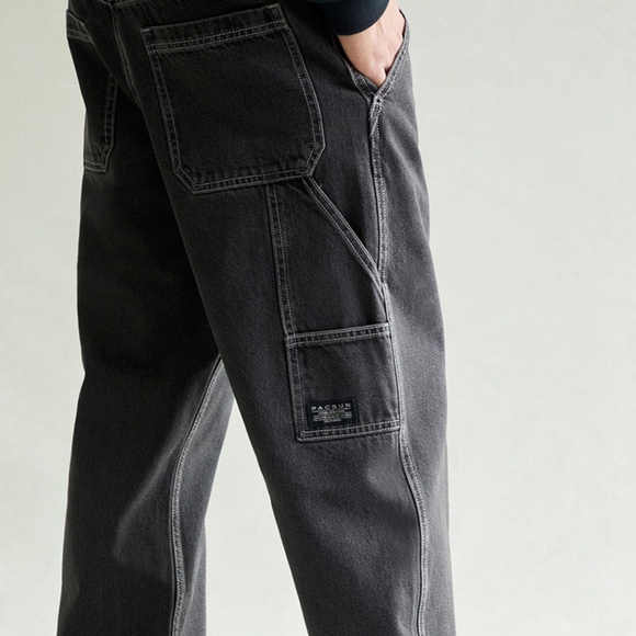 Pacsun Dylan Baggy Denim Jeans Carpenter Contrast Stitch Black 34 x 32 - Picture 2 of 7